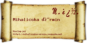 Mihalicska Ármin névjegykártya
